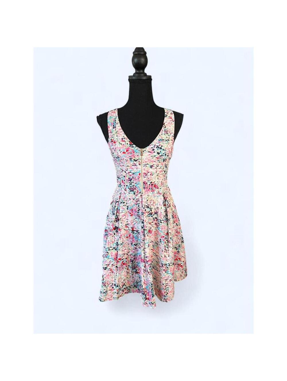 Vintage Guess floral mini coquette fairy zip front fitted skater dress Size 4
